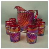 Westmoreland Red Ball & Swirl 7 Pc Water Set
