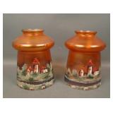Two Iridised Czech Glass Scenic Lamp Shades