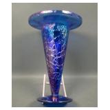 Dugan Blue Art Glass Crackle Ftd Trumpet Vase
