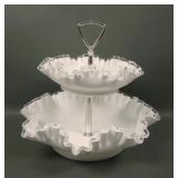 Fenton Siver Crest Two Tiered Tidbit Ruffled Tray