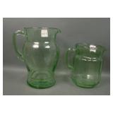 Two Uranium Green Hocking "Cameo" Pitchers