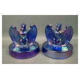 2 Fenton Cobalt Blue Iridised Eagle Paperweights