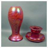 Two Red Bohemian Czech Art Galss Vases