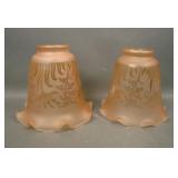 Two Satin/ Iridised Floral Garden Lamp Shades