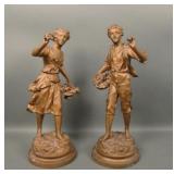 Two Spelter Metal Male & Female Scupltures
