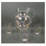 Victorian Daisy Enameled Pitcher & 3 Tumblers