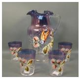 Czech Glass Amethyst Flash Enameled 5 Pc Water Set