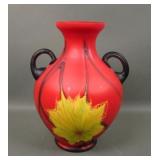Bohemian/Czech Red Threaded Decorated Handled Vase