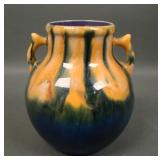 Czech Coronet Pottery Yellow Blue Drip Vase