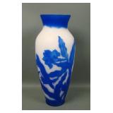 Reproduction Galle White & Blue Floral Cameo Vase