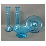 Four Piece Blue Stretch Glass Lot