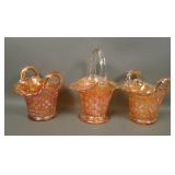 Three Dugan Marigold Carnival Glass Baskets