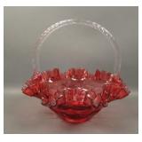Fenton Cranberry Jacquelin Handled Basket