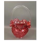 Fenton Cranberry Poppy Handled Vase