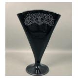 Art  Noveau Ebony Sterling Silver Overlay Fan Vase