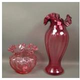 Two Fenton Cranberry Glass Vases