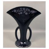 Vintage Ebony Deco Handled Fan Vase/ Siver Overlay