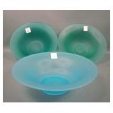 Three Tiffin Satin Glass Flared Bowls