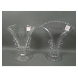 Two Imperial Candlewick Etched Fan Vases