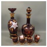 Two MCM Bohemian Decorated Decanters