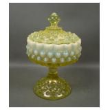 Vintage Fenton Vaseline Opal Covered Candy Dish