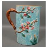 English Majolica Dogwood and Fern Decorated Pitchr