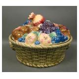 Vintage Majolica Covered Basket of Fruit