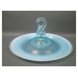 Fenton Blue Opal Dolphin Center Handl Tray