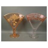 Two Elegant Era Pink Etched Fan Vases