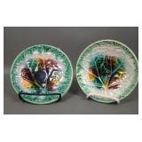 Two English Majolica Begonia Decorated Plates