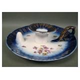 Carlsbad Austria Decorated Flow Blue Chamberstick