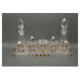 9 Piece Pressed Crystal/Amber Condiment Set