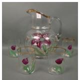 Fenton Floral Enameled Bulbous 5 Pc Water set
