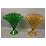 Two Vintage Fenton Crystal Peacock Fan Vases
