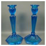 Two N'Wood Blue Colonial Candlesticks