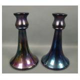 Two Central Glass Purple Trumpet Candlesticks