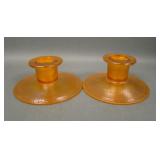Two Fenton # 314 Tangerine Squatty Candlesticks