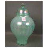 Fenton Willow Green Opal Rib Optic Temple Jar