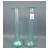 Two Diamond Green Ribbed Bud Vases