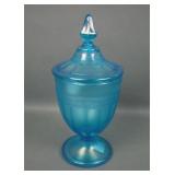 Fenton Celeste Blue 3/4 Lb Etched Candy Jar