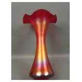 Poschinger Red iridised Art Glass Ruffled Vase