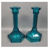 Two Imperial Green Ice # 6007 Candlesticks