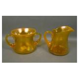 2 Fenton # 2 Tangerine Opal Sugar & Creamer