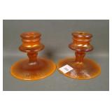 2 Fenton Tangerine Opal # 316 Squatty Candelsticks