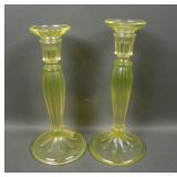 Pair Fenton Vaseline # 232 Candlesticks