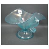 Fenton Aquamarine Dbl Dolphin 2 Sided Compote