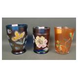 Three Enameled Decorated Tumblers