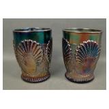 Two Dugan Carnival Glass Beaded Shell Tumblers