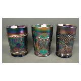 Three Carnival Glass Tumblers