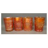 Four Dugan Marigold Carnival Glass Tumblers